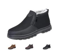 RuiWise Men's Winter Warm Fur Lined Slip On Ankle Boots With Side Zipper | Men's Slip on Snow Boots Outdoor Fur Lined High Top Snow Loafers for Cold Weather