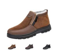 RuiWise Men's Winter Warm Fur Lined Slip On Ankle Boots With Side Zipper | Men's Slip on Snow Boots Outdoor Fur Lined High Top Snow Loafers for Cold Weather