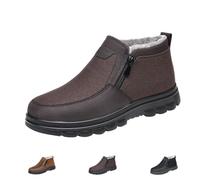 RuiWise Men's Winter Warm Fur Lined Slip On Ankle Boots With Side Zipper | Men's Slip on Snow Boots Outdoor Fur Lined High Top Snow Loafers for Cold Weather