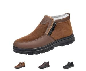 RuiWise Men's Winter Warm Fur Lined Slip On Ankle Boots With Side Zipper | Men's Slip on Snow Boots Outdoor Fur Lined High Top Snow Loafers for Cold Weather