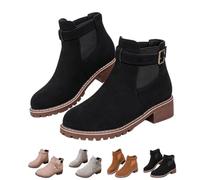 RuiWise Women's Chunky Low Heel Ankle Boots Buckle Strap For Fall Winter