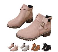 RuiWise Women's Chunky Low Heel Ankle Boots Buckle Strap For Fall Winter