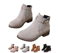 RuiWise Women's Chunky Low Heel Ankle Boots Buckle Strap For Fall Winter