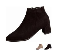 RuiWise Womens Pointed Toe Chunky Heel Suede Ankle Boots For Fall Winter