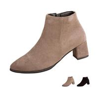 RuiWise Womens Pointed Toe Chunky Heel Suede Ankle Boots For Fall Winter