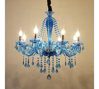 RUIXFLR Blue Crystal Chandelier Lights, Rustic Living Room Ceiling Lights With 8 Arms, Elegant Pendant Light For Bedroom Hallway Kitchen Island