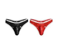 RUIXIA 2 Pcs Men's Lace Frilly Sissy Thong Panties Low Rise Sexy Mesh Bikini Briefs T-back G-string Stretch Underpants