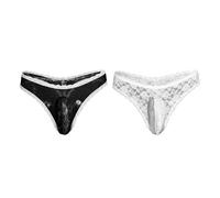 RUIXIA 2 Pcs Men's Lace Frilly Sissy Thong Panties Low Rise Sexy Mesh Bikini Briefs T-back G-string Stretch Underpants
