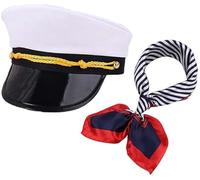 RUIXIA Captain Yacht Hat Set 2Pcs Navy Sailor Costume with Hat, Scarf Adjustable Sailor Ship Boat Captain Cap Dress Up Party Accessory Adult Halloween Cosplay Sailor Costume Cap for Women Men