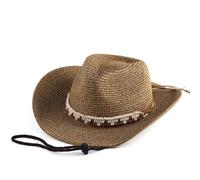 RUIXIA Cowboy Straw Hat for Women Wide Brim Sun Hat Boho Western Summer Beach Cap with UPF Sun Protection Floppy Cowgirl Cap Classic Panama Visor Light Coffee