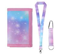 RUIXIA Girls Trifold Wallet with Anti-Lost Lanyard Sweet Pink Heart Pattern Canvas Wallet with Zipper Coin Pocket Card Holder Purse for Women Girls Teens Daily Outdoor Casual Travel Birthday Gift