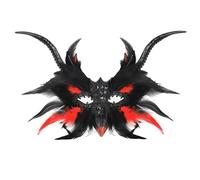 RUIXIA Gothic Feather Lace Half Face Mask Elegant Devil Horn Sequin Masquerade Mask Halloween Cosplay Venetian Party Face Cover for Mardi Gras Ball Prom Party Costume