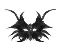 RUIXIA Gothic Feather Lace Half Face Mask Elegant Devil Horn Sequin Masquerade Mask Halloween Cosplay Venetian Party Face Cover for Mardi Gras Ball Prom Party Costume