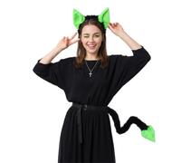 RUIXIA Halloween Devil Horn Headband with Tail Set Plush Cat Ears Headpiece