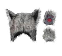 RUIXIA Halloween Werewolf Wolf Claw Costume Accessory Set Plush Faux Fur Animal Ear Hooded Earflaps Cap Paws Half-Finger Gloves Warm Winter Outfits for Adult Teens Cosplay Fancy Party Props