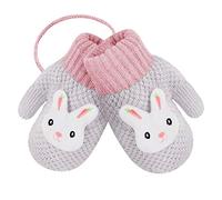RUIXIA Kids Winter Knitted Gloves Cute Cartoon Bear Hang Neck Mittens Newborn Baby Warm Mitten Thicken Cashmere with Rope Mitten Thermal Full Finger Wrist Glove Boy Girl 0-3Y Gift (Grey -Bunny)