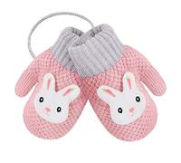 RUIXIA Kids Winter Knitted Gloves Cute Cartoon Bear Hang Neck Mittens Newborn Baby Warm Mitten Thicken Cashmere with Rope Mitten Thermal Full Finger Wrist Glove Boy Girl 0-3Y Gift (Pink-Bunny)