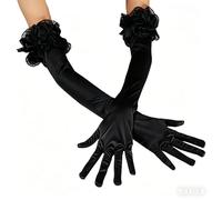 RUIXIA Long Satin Gloves for Women 1920s Opera Gloves with Ruffle Cuff Stretchy Formal Glove for Wedding, Bridal, Prom, Party, Cosplay, Latin Dance Performance
