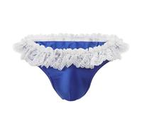 RUIXIA Men's Sexy Sissy Thong Underwear T-Back G-String Low Rise Pouch Underpants Male Lingerie Lace Panties Bulge Pouch Jock Straps for Men Lace Trim Boxer Briefs Royal Blue