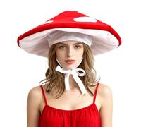 RUIXIA Novelty Mushroom Beanie Hat with Chin Strap Red Spotted Fly Agaric Mushroom Costume Party Hat for Women Halloween Christmas Cosplay Birthday Easter Carnival Photo Prop