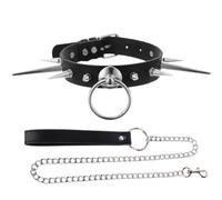 RUIXIA Women Men’s Punk Spike Faux Leather Choker with Leash Set Gothic Silver Metal Ring Stud Neck Collar Alternative Rock Emo Y2K Festival Cosplay Neckwear Jewellery