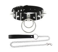 RUIXIA Women Men’s Punk Spike Faux Leather Choker with Leash Set Gothic Silver Metal Ring Stud Neck Collar Alternative Rock Emo Y2K Festival Cosplay Neckwear Jewellery