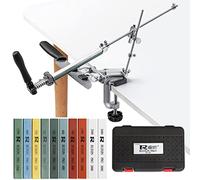 RUIXIN PRO RX-009 Professional Knife Sharpener with 10 Whetstones, 360° Rotation Flip Design Fixed-Angle Stainless Steel Kitchen Chef Knife Sharpening Kit Abrasive Holding System Tools