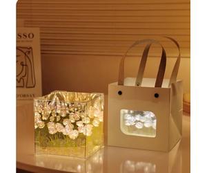 RUIXUAN Rose Night Light,DIY Finished LED Magic Cube with 10 Preserved Flowers, 4" Mirror Table Lamp for Bedroom & Home Decor - Romantic Gift for Her, Mom, Wife (Pink Rose)