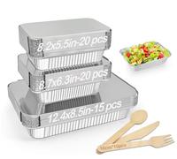 RUIXUE 55 Pieces Disposable Aluminium Foil Trays, 2250ml, 1100ml and 800ml Multi-Size Reusable Aluminium Dishes for Cooking and Roasting.