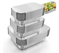 RUIXUE ® Foil Trays with Lids,Aluminium Foil Trays 1750ml/700ml/410ml/20pcs Each,Reusable Baking Cooking,Roasting,Baking,Frying. (M-60pack w/Lids)