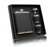 RUIXUE Pocket Alcohol Flask for Liquor and Whiskey, 7 oz / 200 ml, Black Stainless Steel Hip Flask, Liquor Flask with 2 Cups and 1 Funnel, Whisky Hip Flask for Hiking, Travel.