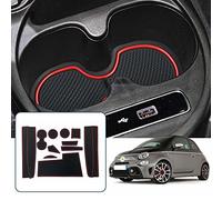 RUIYA Car Rubber Mats Compatible with Fiat 500 Abarth 595 2017-2020, Abarth 595 Door Slot Mat Car Armrest Drink Holder Pads Centre Console Non-Slip Mats, Red