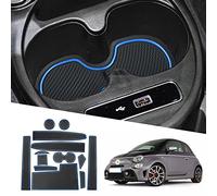 Ruiya Compatible with Fiat 500 Abarth 595 2017-2020 Car Rubber Mats , Abarth 595 Door Slot Mat Car Armrest Drink Holder Pads Centre Console Non-Slip Mats Interior Accessories Rubber Mats, Blue
