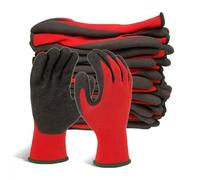 Ruiyang 24 Pairs Heavy Duty Red Work Gloves - Latex Coated Crinkle Grip Safety Gloves, Non-Slip Rubber Gloves for Construction, Warehouse, Gardening & Builders (Red, Medium -8)