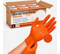 Ruiyang 500 Orange Nitrile Work Gloves Large, Heavy-Duty Extra-Thick, Diamond Grip, Grip Non-Slip, Latex-Free, Powder-Free - Mechanics & Automotive Use (Large Orange - 500 Gloves)