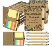RUIYELE 12 PCS Welcome Back to School Gifts Bulk Spiral Notebooks with Sticky Notes, Ballpoint Pens First Day of School Gift for Classroom Teacher Rewards Prize Gifts Goodie Bag Stuffers (Brown)