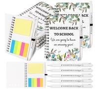 RUIYELE 12PCS Welcome Back to School Gifts Bulk Spiral Notebooks with Sticky Notes, Ballpoint Pens First Day of School Gift for Classroom Teacher Rewards Prize Gifts Goodie Bag Stuffers (White)