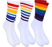 RUIYELE 3 Pairs Rainbow Striped Socks for Pride Liner Socks White Athletic Crew Socks for LGBT