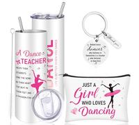 RUIYELE Dance Teacher Appreciation Gifts for Women Dance Teacher Tumblers 20 Oz with Lid and Straw Keychain Makeup Bag Dancing Christmas Employee Appreciation Gift for Teachers Coworker Birthday