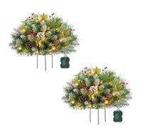 Ruiyete Topsworth Prelit Planter Bushes Christmas, Christmas Urn Fillers Outdoor Prelight Planter Bushes Christmas Holiday Planter Filler Prelit Pot Fillers for Pathway Entryway Yard，2pcs