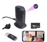 RUIYIG Hidden camera Mini spy camera Wireless audio and video WiFi HD 1080p Hidden security camera Mini charger with 4 USB ports and 1 TYPE-C，For home security surveillance.