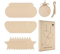 RUIYIQI 120 PCS Wooden Shapes Set - Natural Balsa Wood Hearts, Stars, Rounds with Hemp Ropes, Writable, Drawable, Ready-to-Hang Craft Wood Cutouts for DIY Crafting, Event and Home Decor
