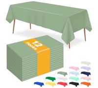 RuiYok 12 Packs Sage Green Tablecloth for Rectangle Table 54 X 108 Inch Light Green Plastic Table Cloth Waterproof Disposable Sage Green Table Cover for Party Birthday Baby Shower Picnic Party Decor