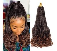 RuiYok 14" Ombre Brown French Curl Crochet, 9 Bundles, Goddess, Box, Crochet, Curly, Bohemian Box, Pre-Welded Braids, Crochet, Curly, French