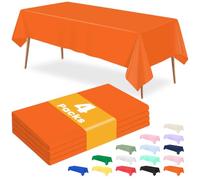 RuiYok 4 Packs Orange Plastic Tablecloth 54 x 108 Inch Disposable Table Cloth for Rectangle Table Waterproof Table Cover for Parties - Orange