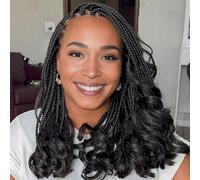 RuiYok 9 Bundles French Curl Crochet Braids 14 Inch Black Crochet Pre Welded Goddess Box Braids with Curly Ends Bouncy Curly Synthetic for Women #1B