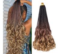RuiYok 9 Packs French Curl Crochet Braids 18 Inch Ombre Brown Honey Blonde Goddess Box Pre Looped Crochet Synthetic Hair Bouncy French Curly Braids for Women #1B/30/27
