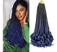 RuiYok 9 Packs French Curl Crochet Braids Box of 14 Inches Pre Welded Dark Blue Goddess Crochet Box Curly Ends Bouncy French Curly Braided Hair for Women