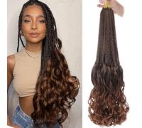RuiYok French Curls Crochet Braids 24" 9 Packs Brown Goddess Box Braids with Curly Ends Pre Rolled Boho Crochet Hair Loose Wave Cab