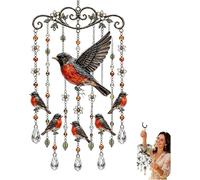 RUIYUE Hummingbird Wind Chime , Wind Chime For Outside, 15.8'' Bird Theme Windchimes With Crystals, Outdoor Garden Decor, Colorful Metal Chimes Robin
